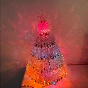 Vintage Christmas Tree Lighted White Safety Pin Christmas Tree White